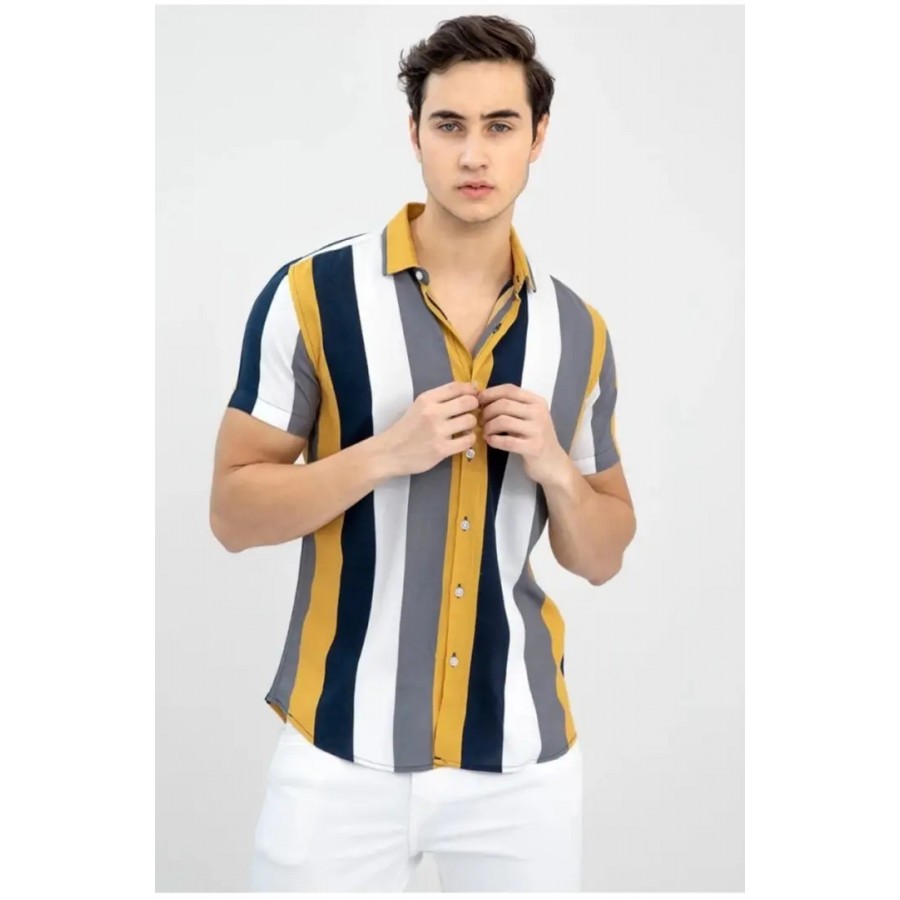 Stylish Men Polyester Short Sleeves Regular Fit Casual Shirt