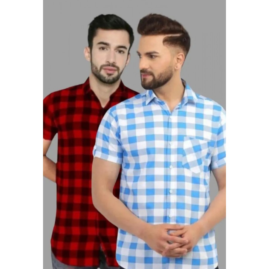 Stylish Premium Cotton Printed Mens Shirt / Designer checks SHIRT / Mens Cotton CHECKS Half Sleeve Shirts. Pack of 2