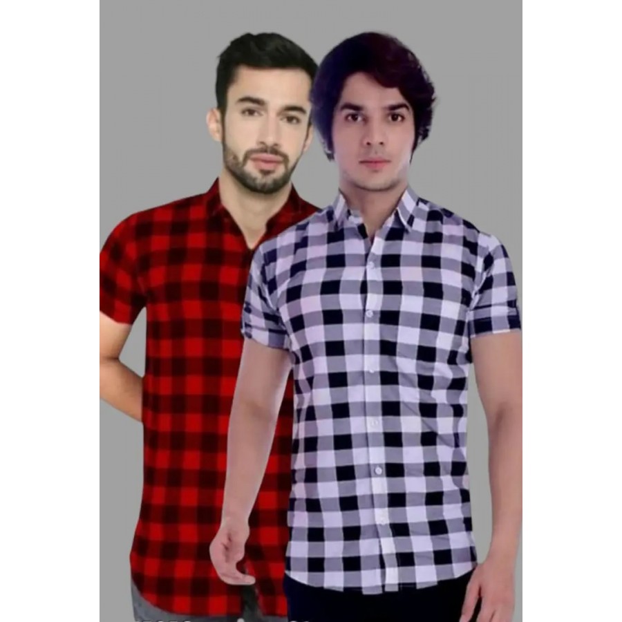 Stylish Premium Cotton Printed Mens Shirt / Designer checks SHIRT / Mens Cotton CHECKS Half Sleeve Shirts. Pack of 2