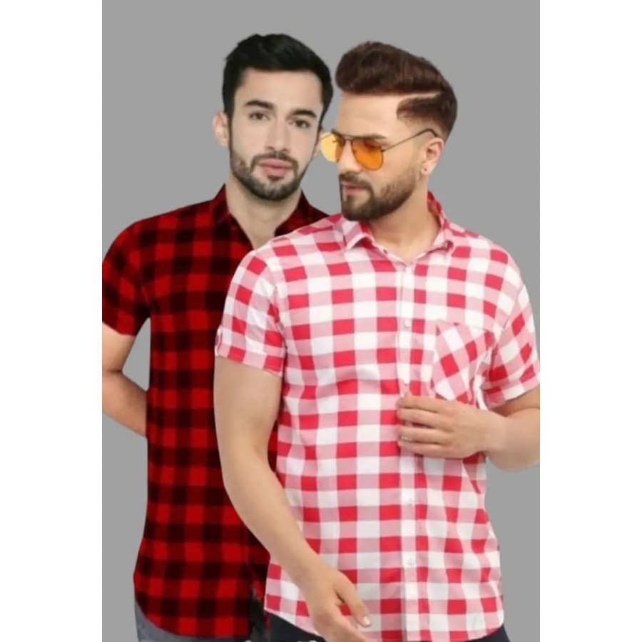 Stylish Premium Cotton Printed Mens Shirt / Designer checks SHIRT / Mens Cotton CHECKS Half Sleeve Shirts. Pack of 2