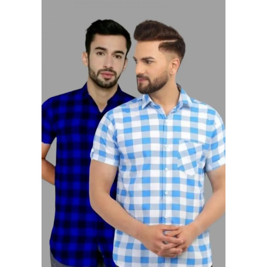 Stylish Premium Cotton Printed Mens Shirt / Designer checks SHIRT / Mens Cotton CHECKS Half Sleeve Shirts. Pack of 2