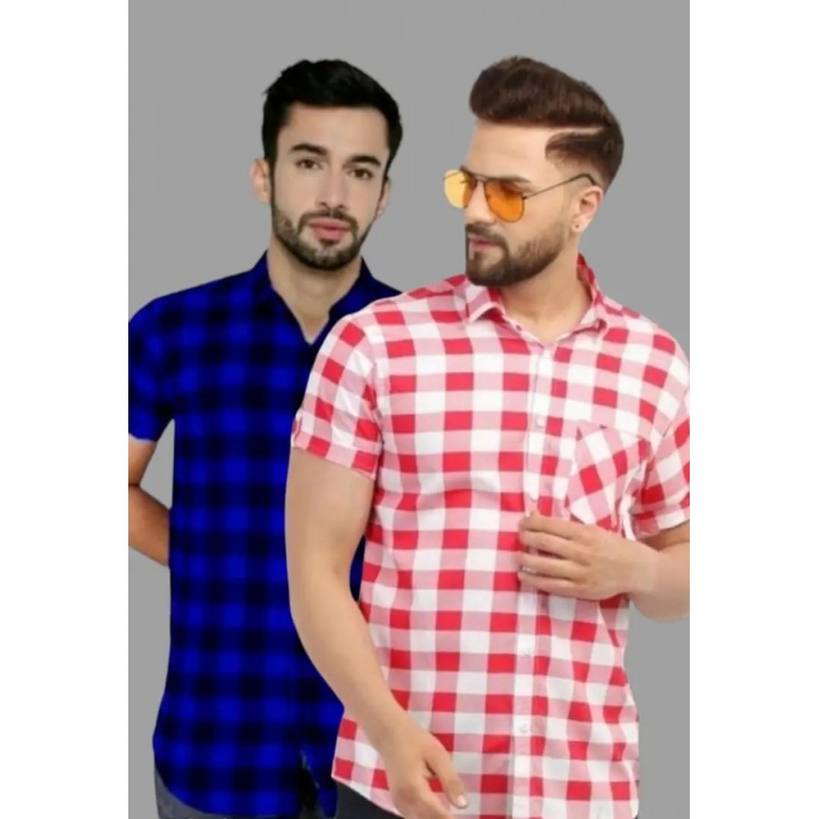 Stylish Premium Cotton Printed Mens Shirt / Designer checks SHIRT / Mens Cotton CHECKS Half Sleeve Shirts. Pack of 2