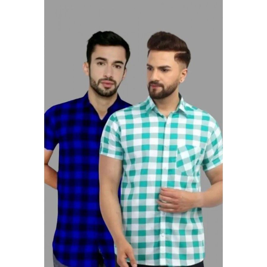 Stylish Premium Cotton Printed Mens Shirt / Designer checks SHIRT / Mens Cotton CHECKS Half Sleeve Shirts. Pack of 2