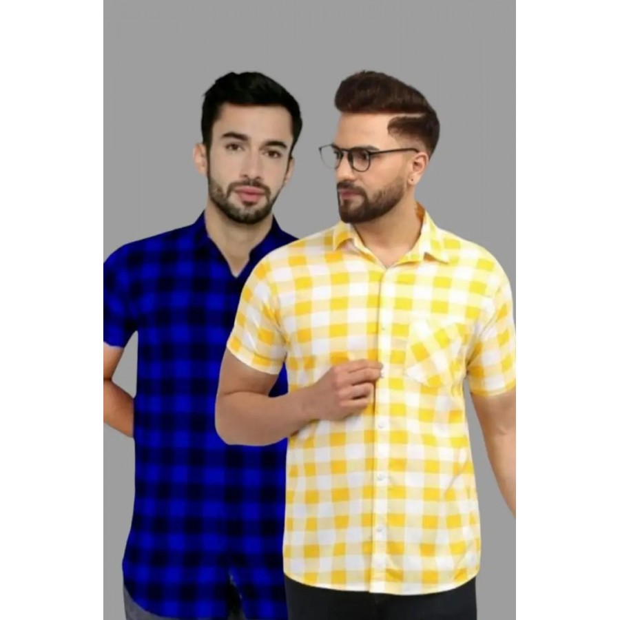 Stylish Premium Cotton Printed Mens Shirt / Designer checks SHIRT / Mens Cotton CHECKS Half Sleeve Shirts. Pack of 2