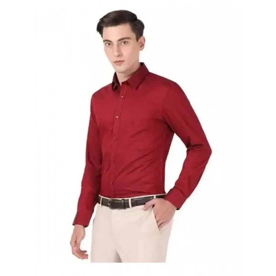 Stylish Red Cotton Blend Solid Long Sleeves Casual Shirts For Men