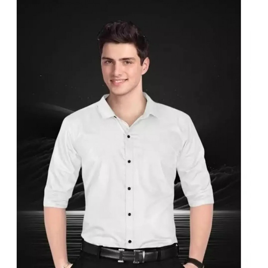 Stylish White Cotton Long Sleeves Shirt For Men