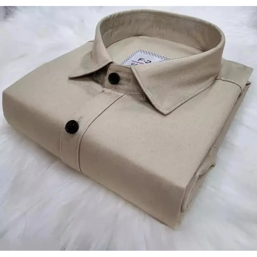 Stylish Beige Cotton Blend Regular Fit Shirt For Men