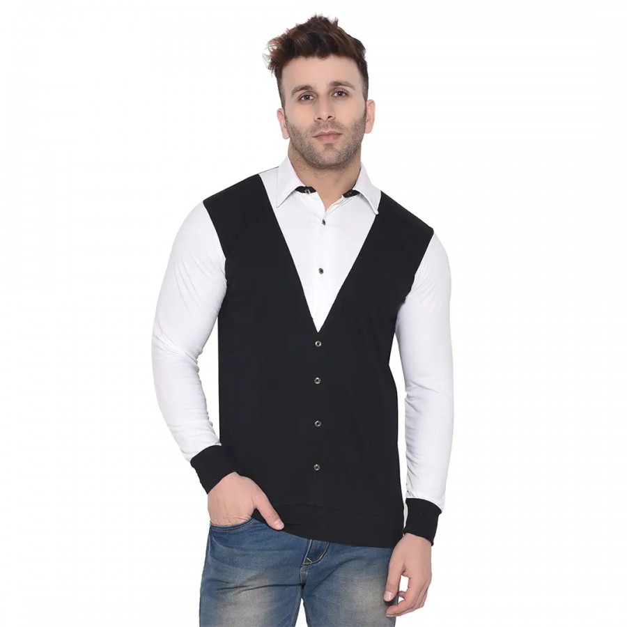 Stylish Black Cotton Blend Long Sleeves Regular Fit Casual Shirt For Men