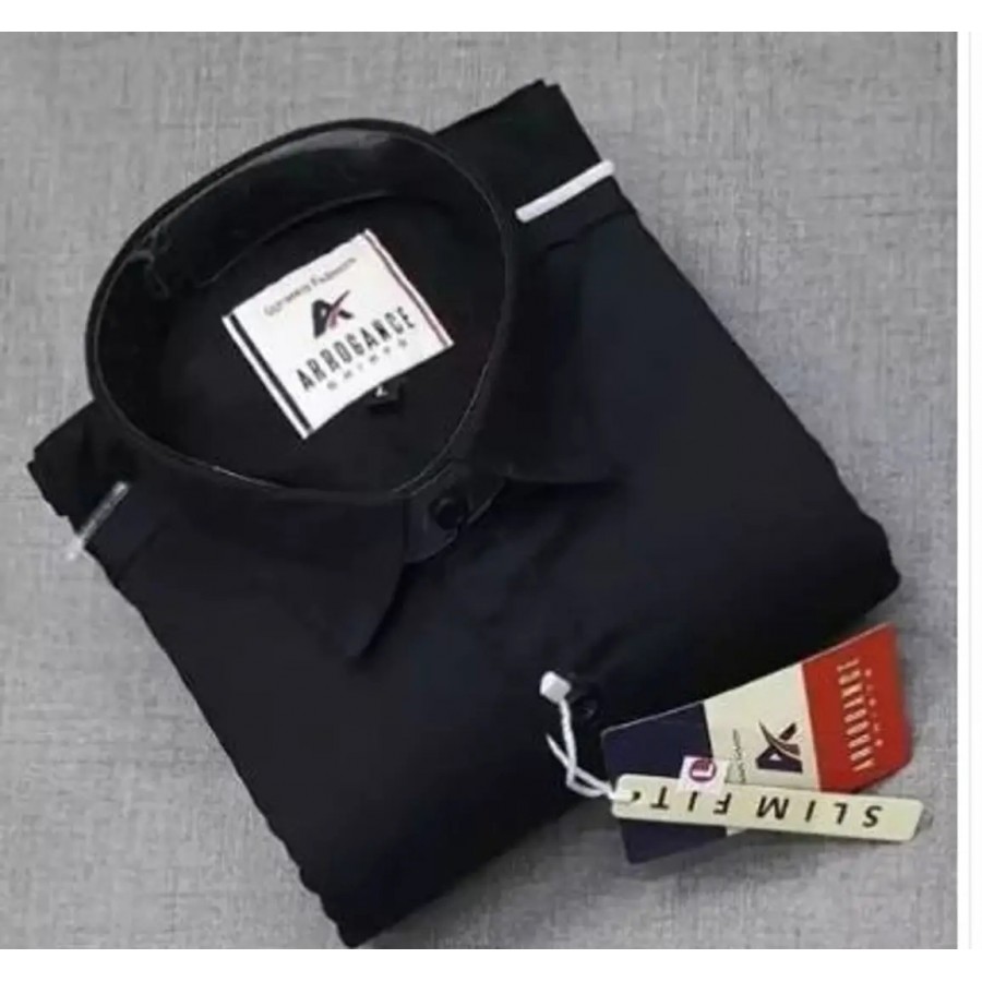 Stylish Black Cotton Blend Solid Casual Shirt For Men