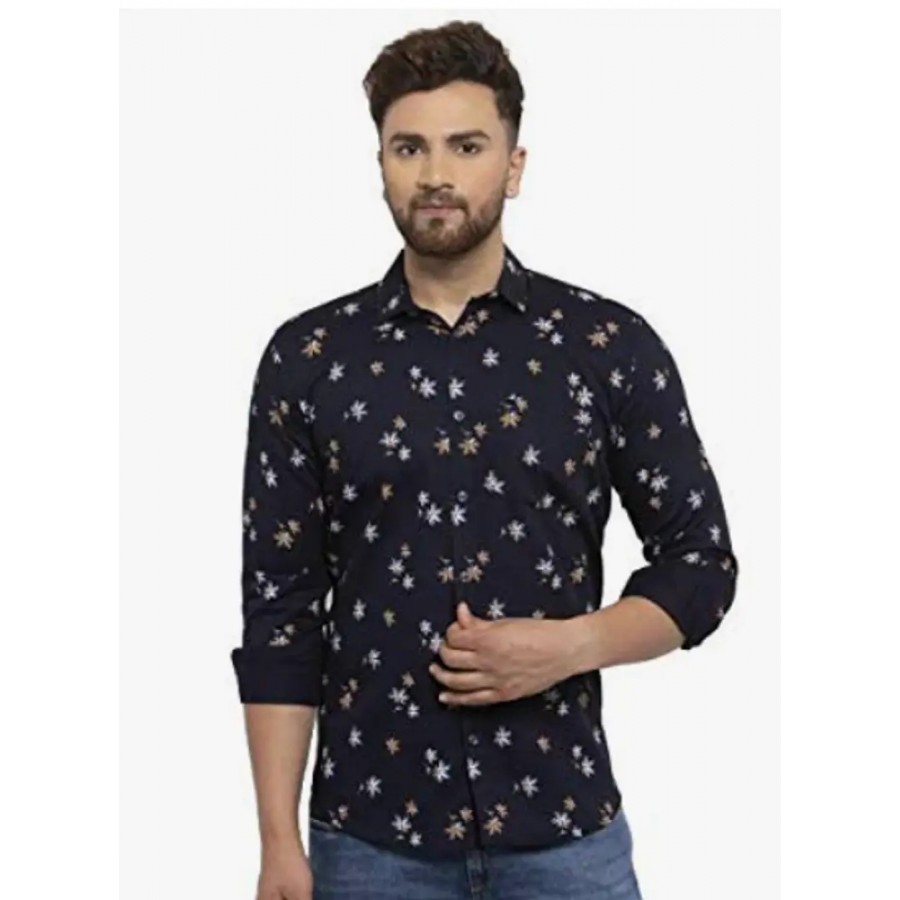 Stylish Black Cotton Printed Casual Shirt For Men