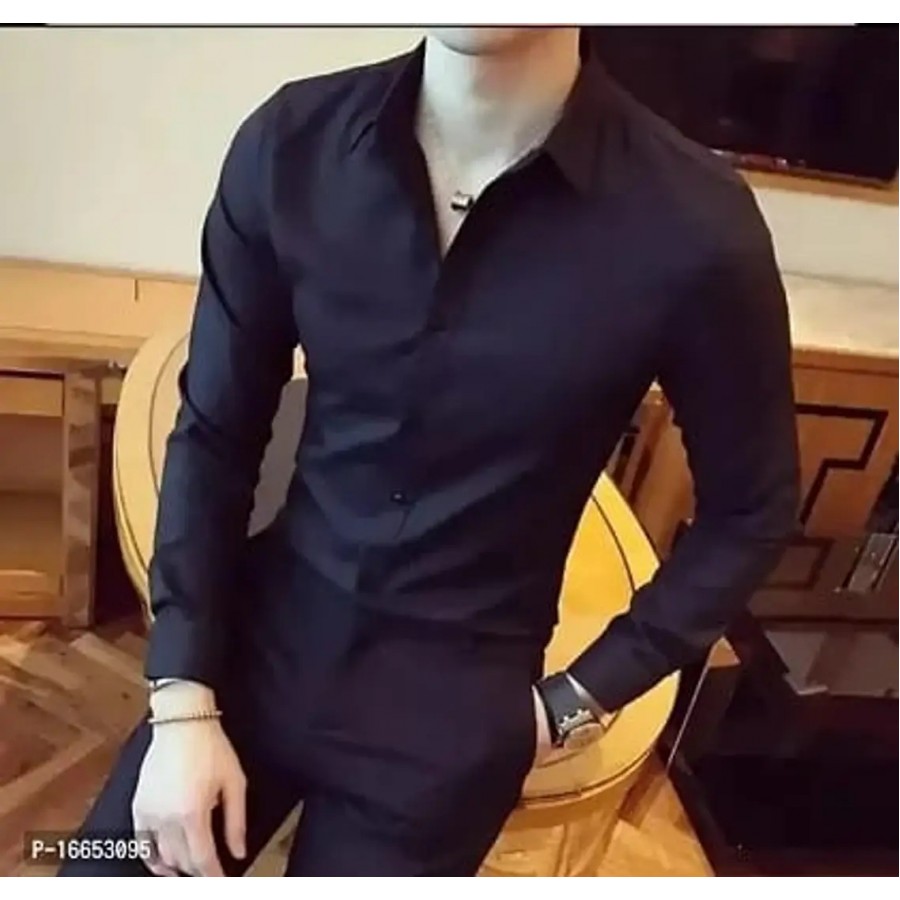 Stylish Black Solid Long Sleeves Shirt For Men