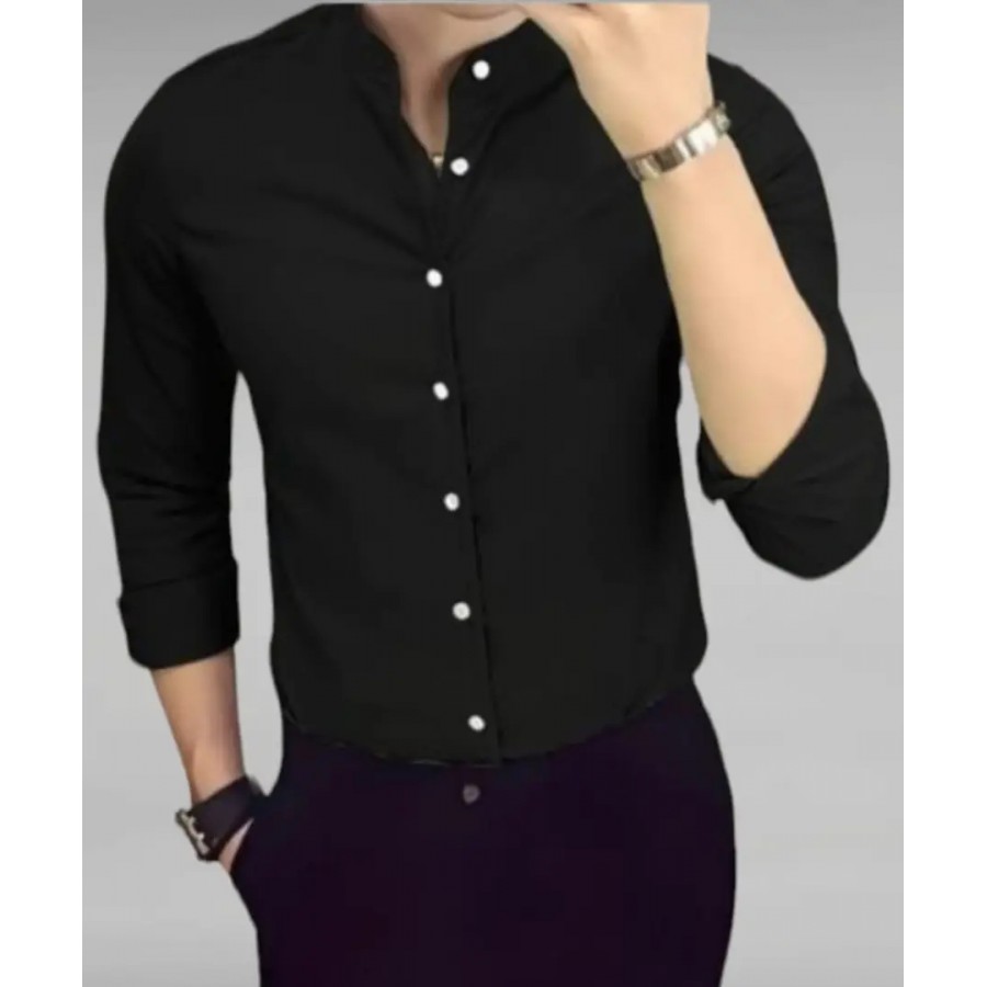 Stylish Black Solid Long Sleeves Shirt For Men