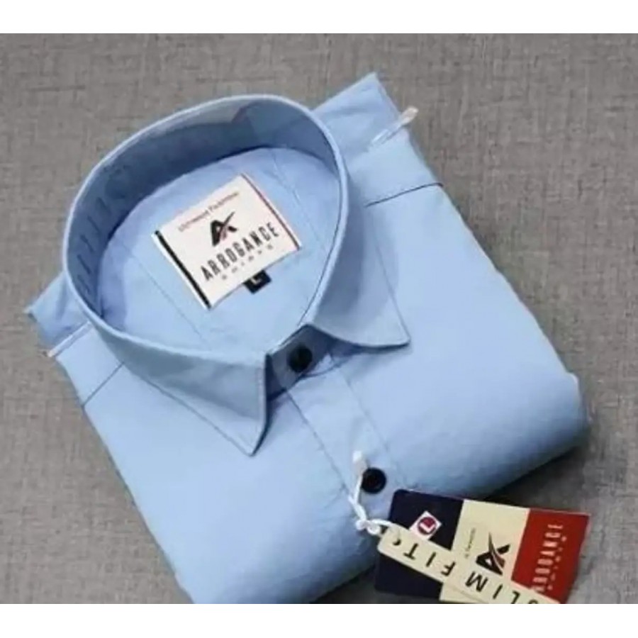 Stylish Blue Cotton Blend Solid Casual Shirt For Men