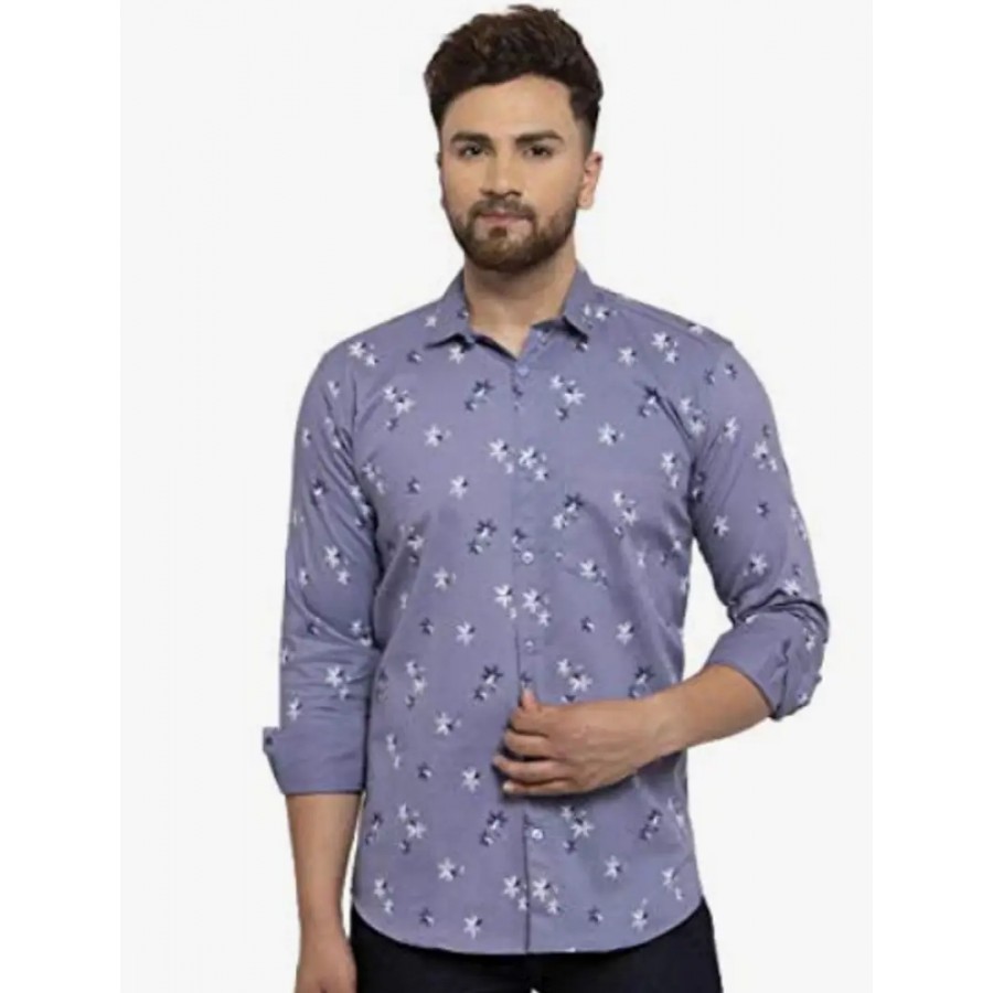 Stylish Blue Cotton Printed Casual Shirt For Men