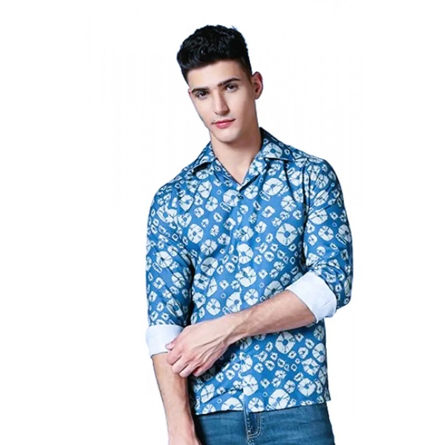 Stylish Blue Cotton Printed Casual Shirt For Men