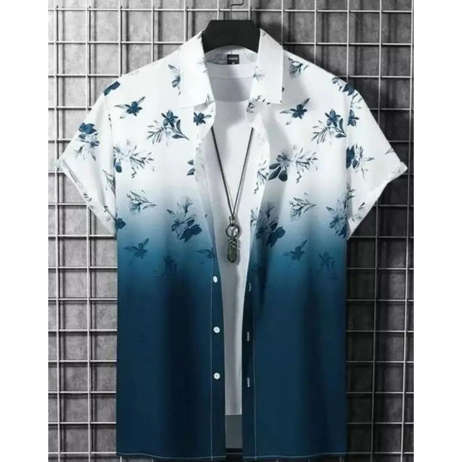 Stylish Blue Cotton Spandex Loose Fit Shirt For Men