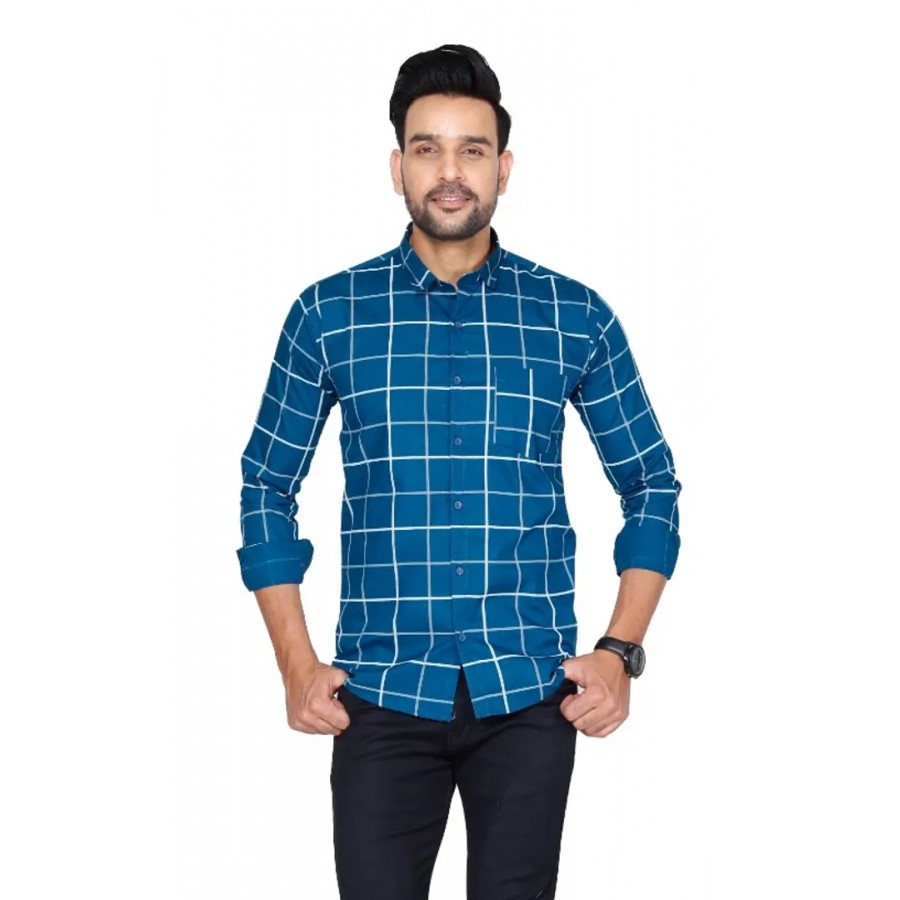 Stylish Blue Self Pattern Long Sleeves Shirt For Men