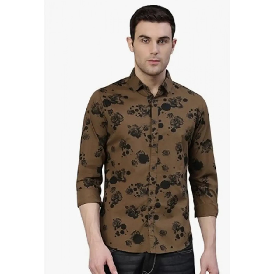 Stylish Brown Cotton Printed Casual Shirt For Men