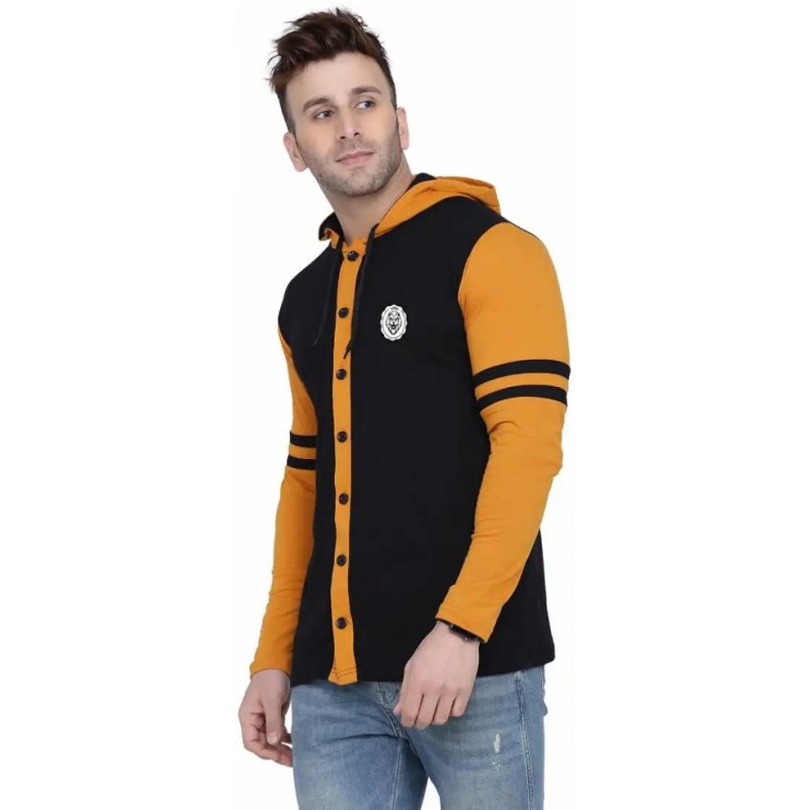 Stylish Cotton Blend Colourblocked Yellow Long Sleeves Shirt For Men