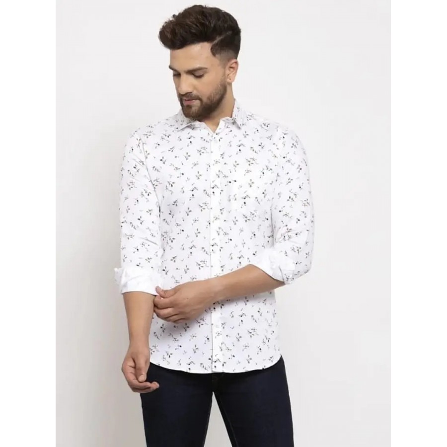 Stylish Cotton Blend Regular Fit Printed Spread Collar Casual Shirt For Men