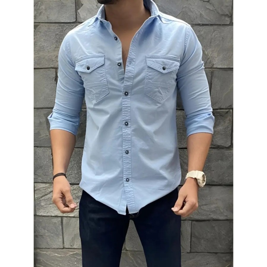 Stylish Cotton Double Pocket Shirts For Men Cargo Shirts