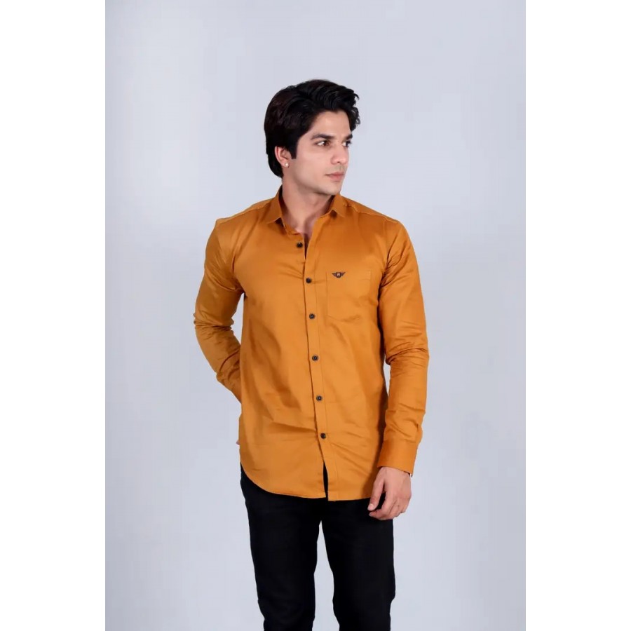 Stylish Golden Cotton Solid Casual Shirts For Men