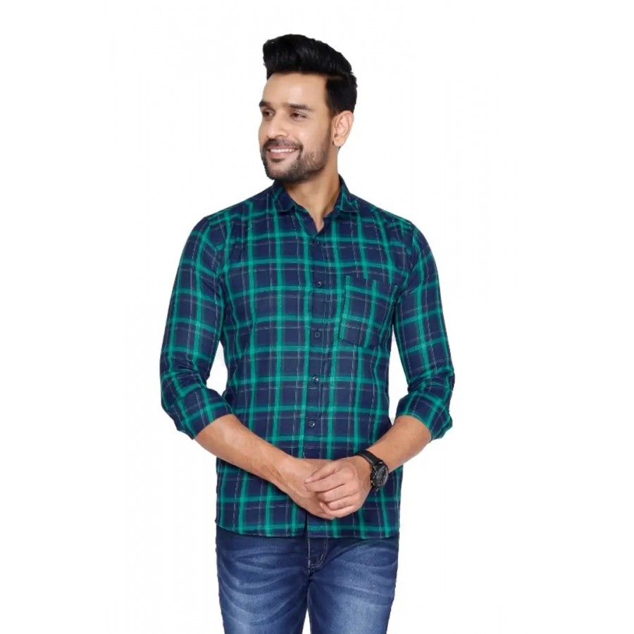 Stylish Green Checked Long Sleeves Shirt For Men