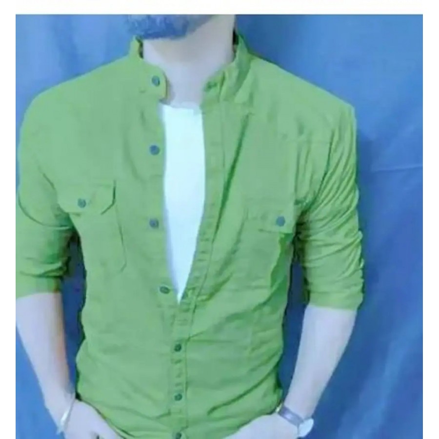 Stylish Green Cotton Blend Solid Casual Shirt For Men