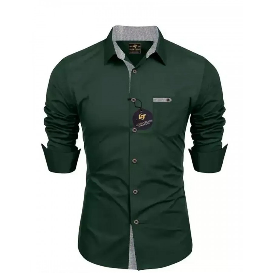 Stylish Green Cotton Casual Shirt For Men