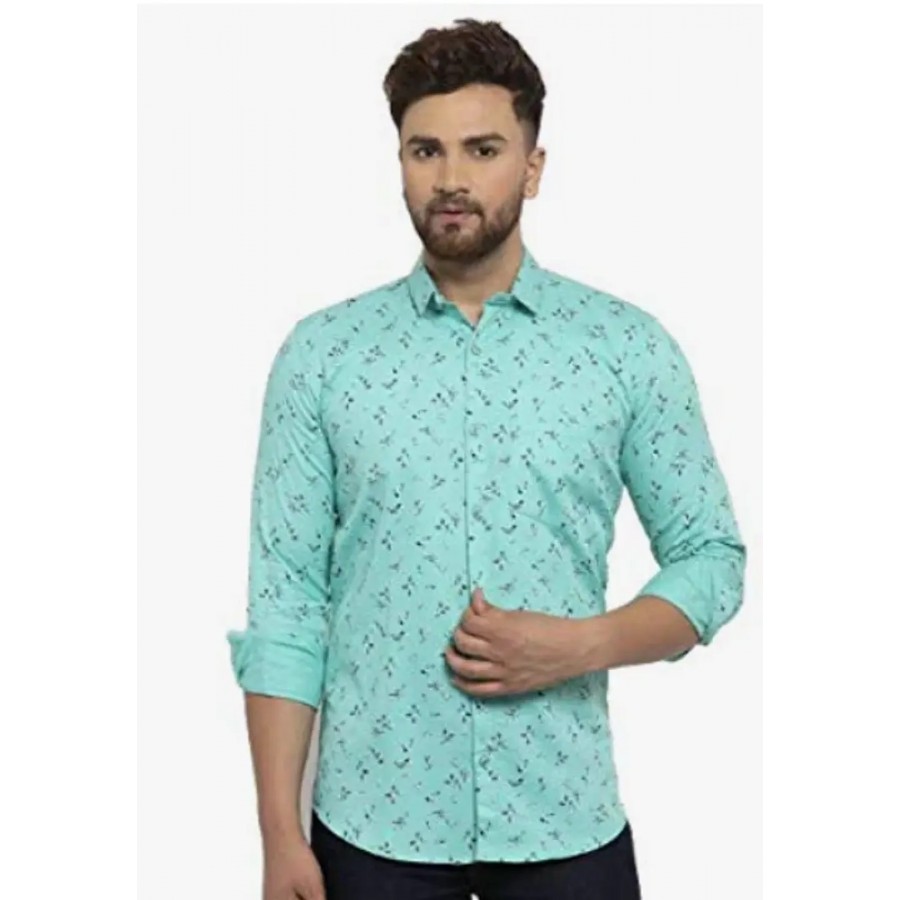 Stylish Green Cotton Printed Casual Shirt For Men