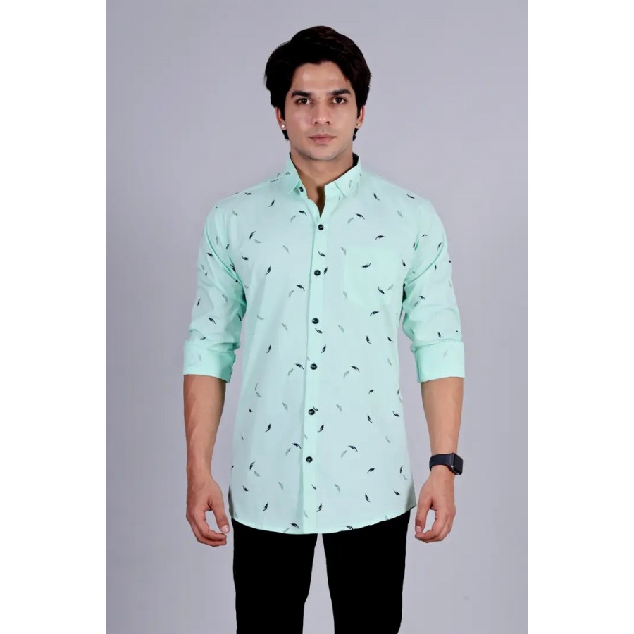 Stylish Green Cotton Printed Casual Shirts For Men