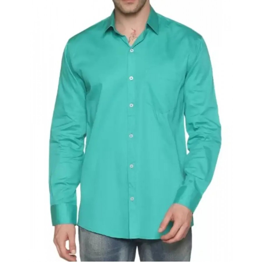 Stylish Green Cotton Regular Fit Solid Casual Shirt For Men