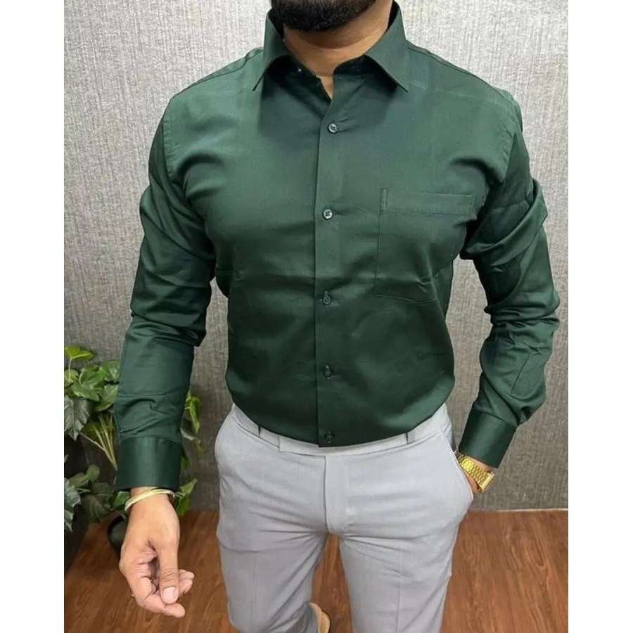 Stylish Green Solid Long Sleeves Shirt For Men