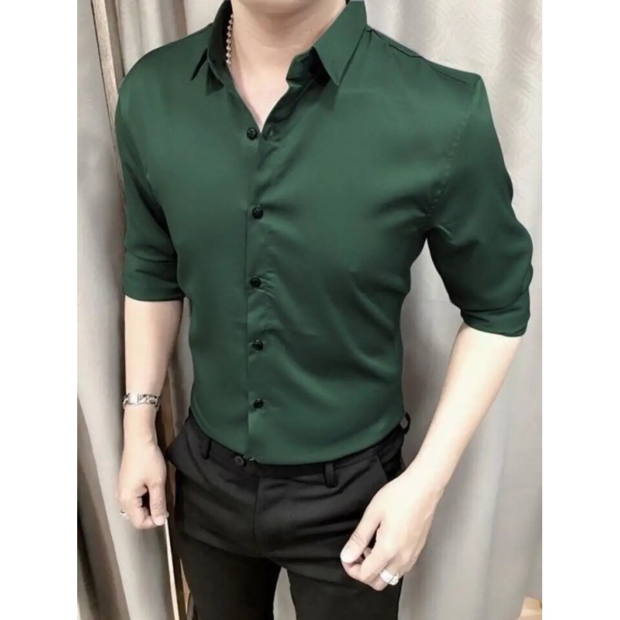 Stylish Green Solid Long Sleeves Shirt For Men