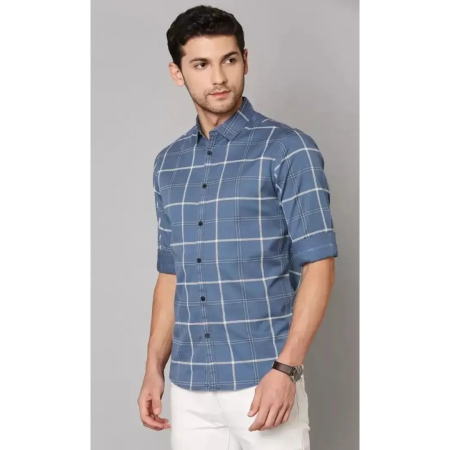 Stylish Grey Checked Long Sleeves Shirt For Men