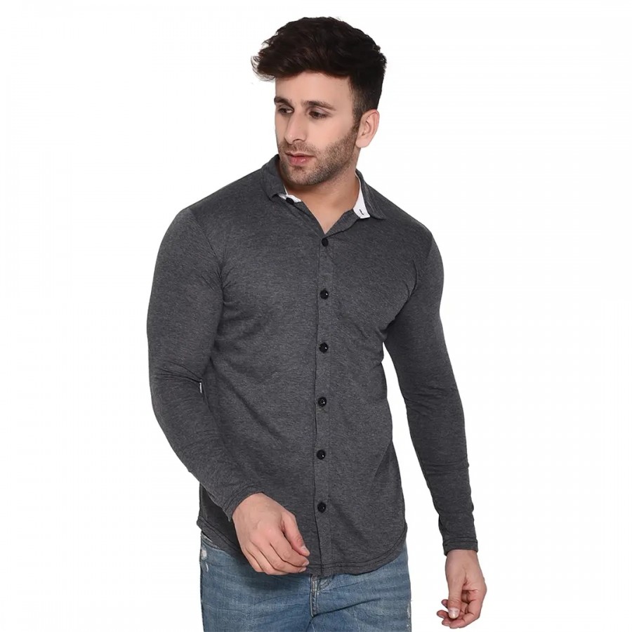 Stylish Grey Cotton Blend Long Sleeves Regular Fit Casual Shirt For Men