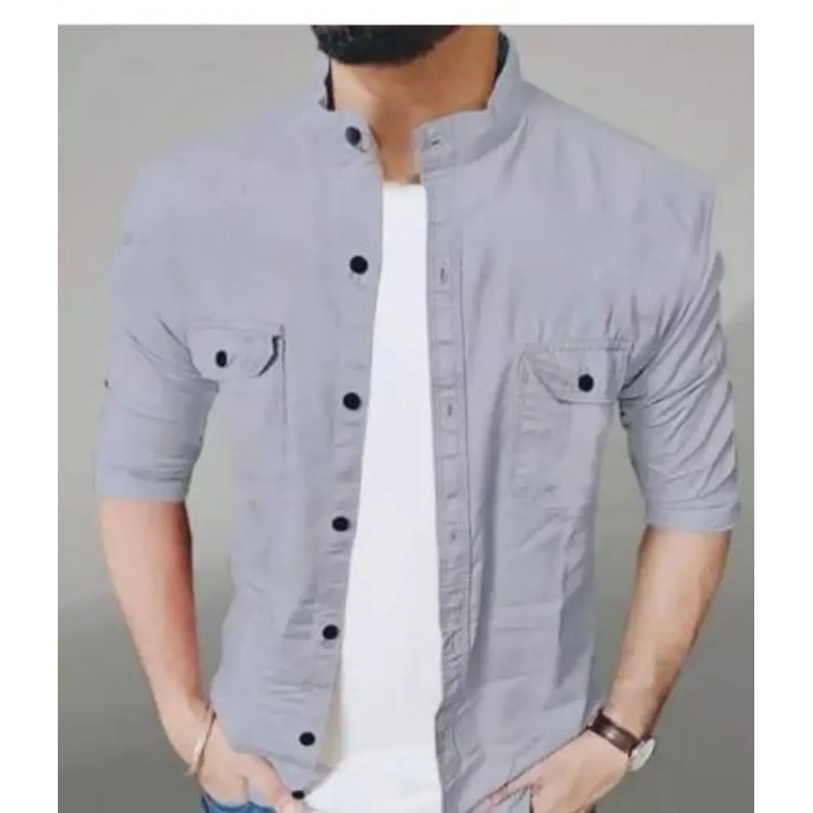 Stylish Grey Cotton Blend Solid Casual Shirt For Men