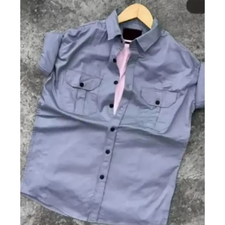 Stylish Grey Cotton Blend Solid Casual Shirt For Men