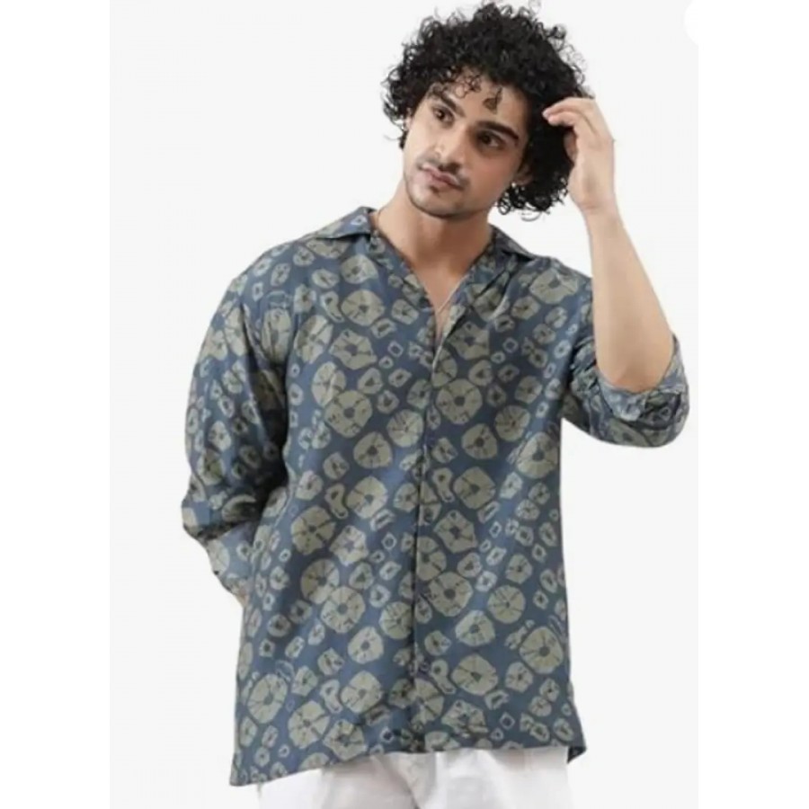 Stylish Grey Cotton Printed Casual Shirt For Men