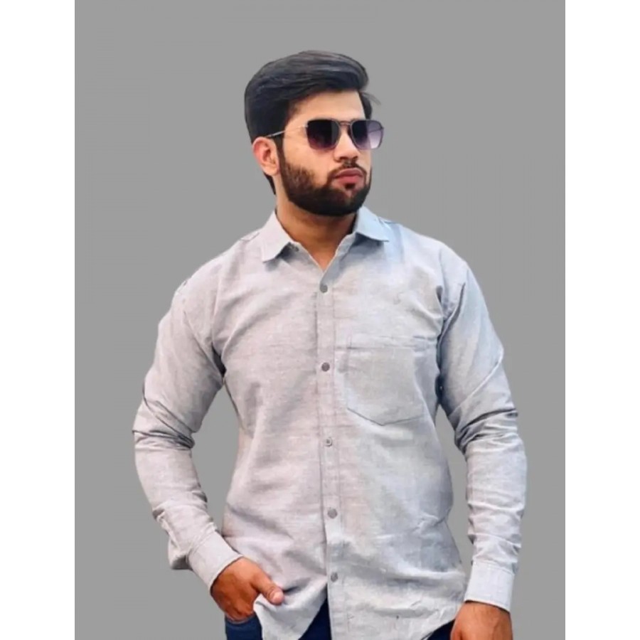 Stylish Grey Khadi Cotton Solid Regular Fit Long Sleeves Shirt For Men