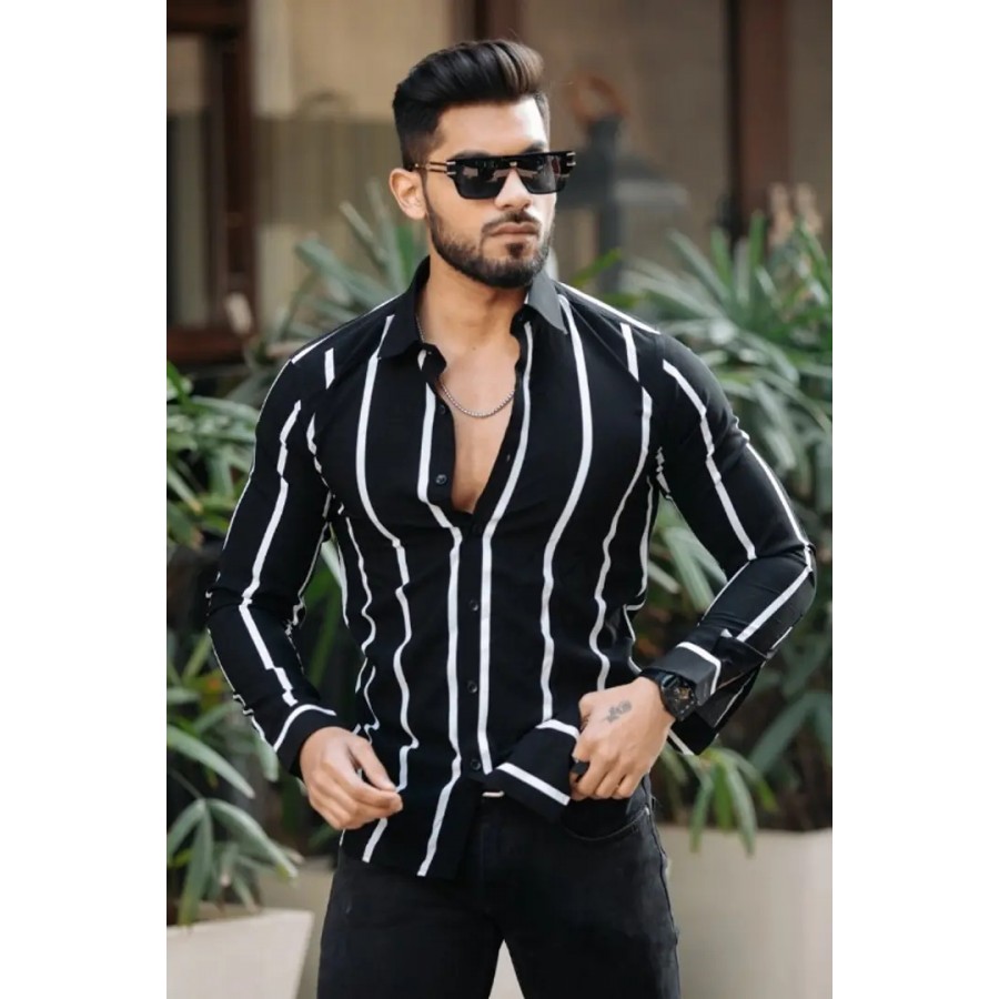 Stylish Lycra Printed Long Sleeves Casual Shirt For Men