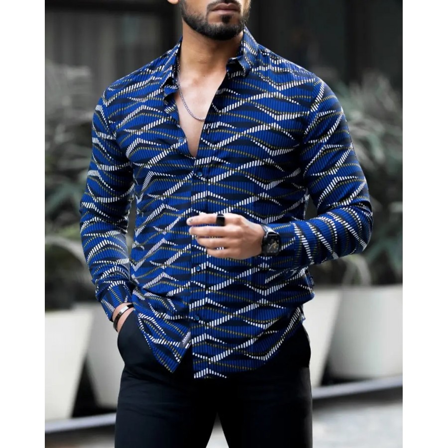 Stylish Lycra Printed Long Sleeves Casual Shirt For Men