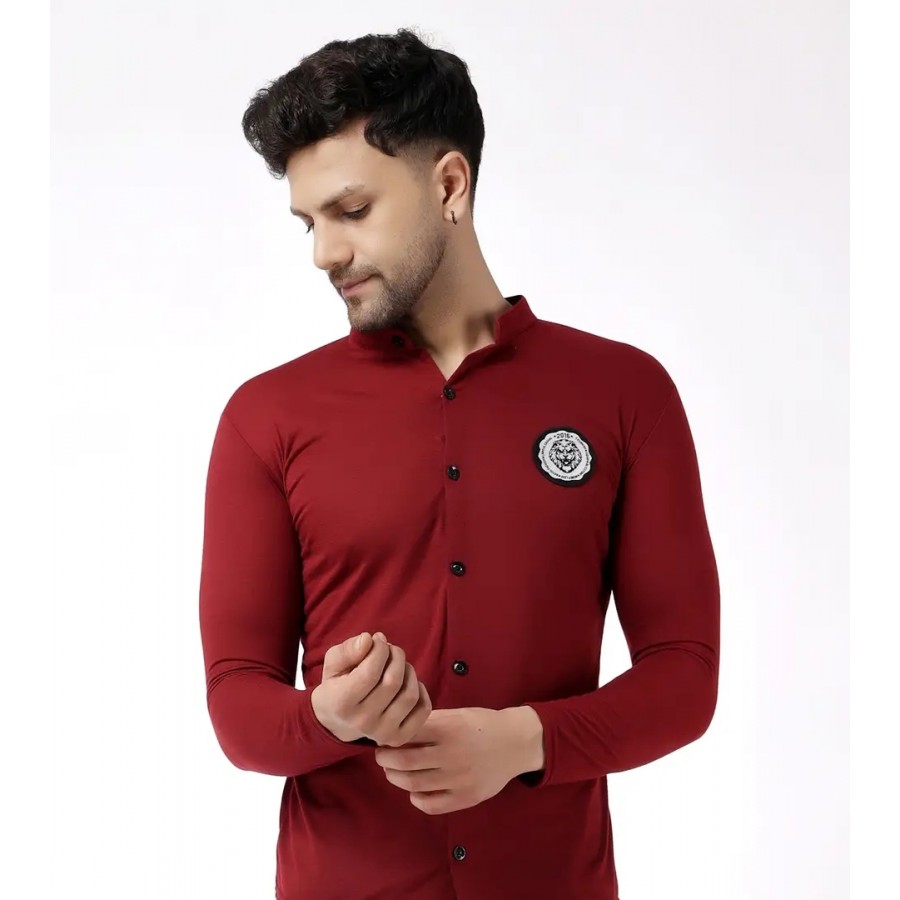 Stylish Maroon Cotton Blend Long Sleeves Regular Fit Casual Shirt For Men