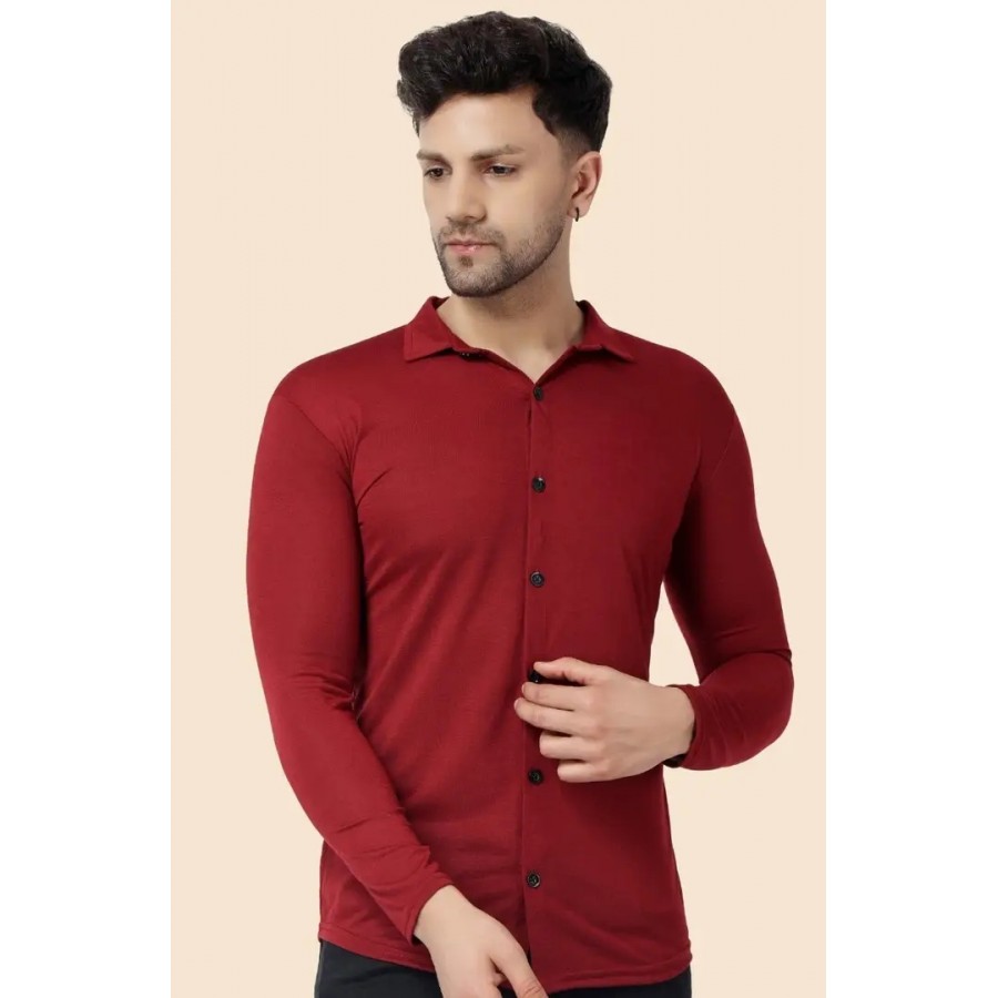 Stylish Maroon Cotton Blend Long Sleeves Regular Fit Casual Shirt For Men