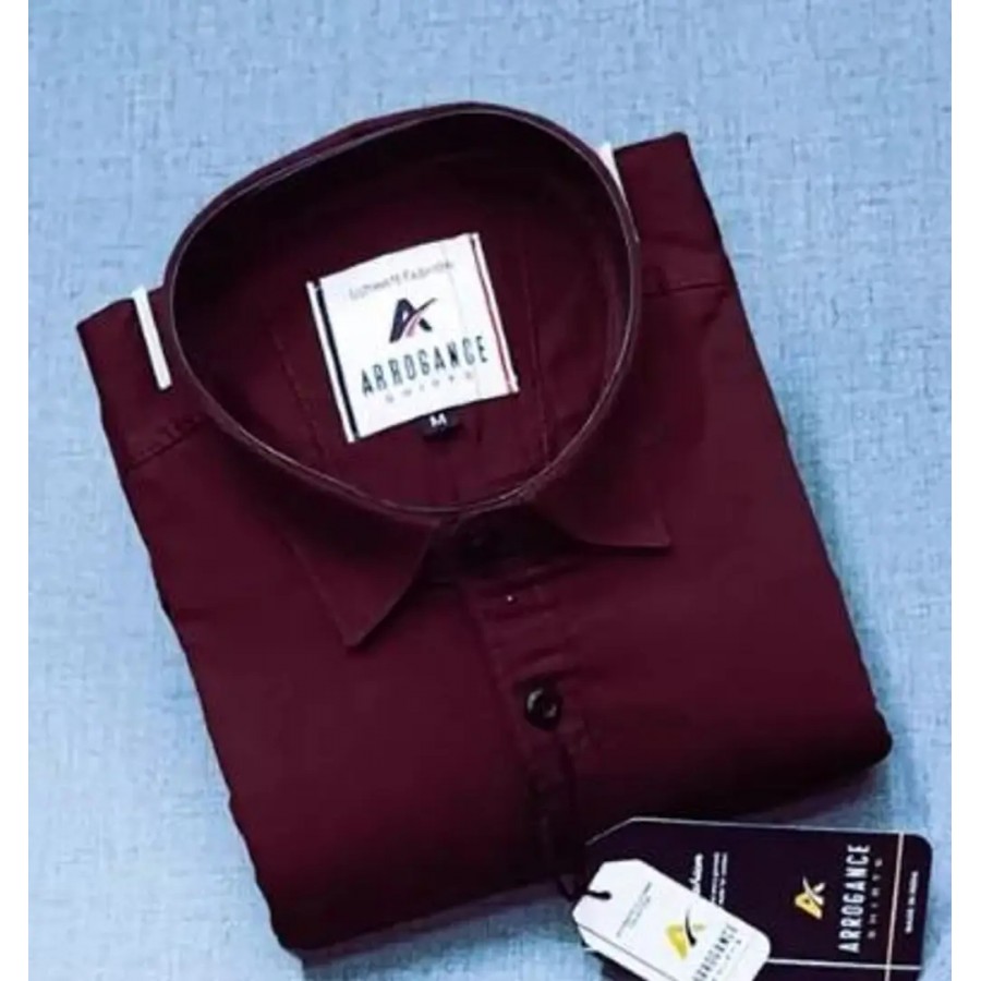 Stylish Maroon Cotton Blend Solid Casual Shirt For Men