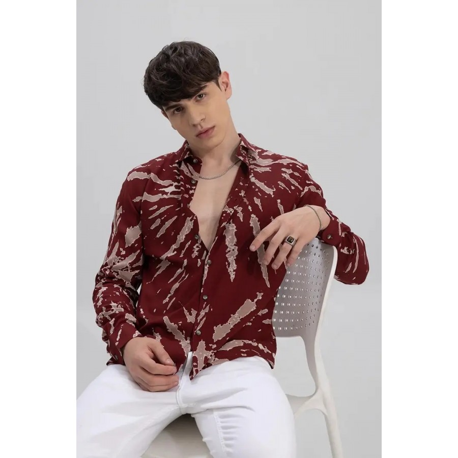 Stylish Maroon Printed Long Sleeves Shirt For Men