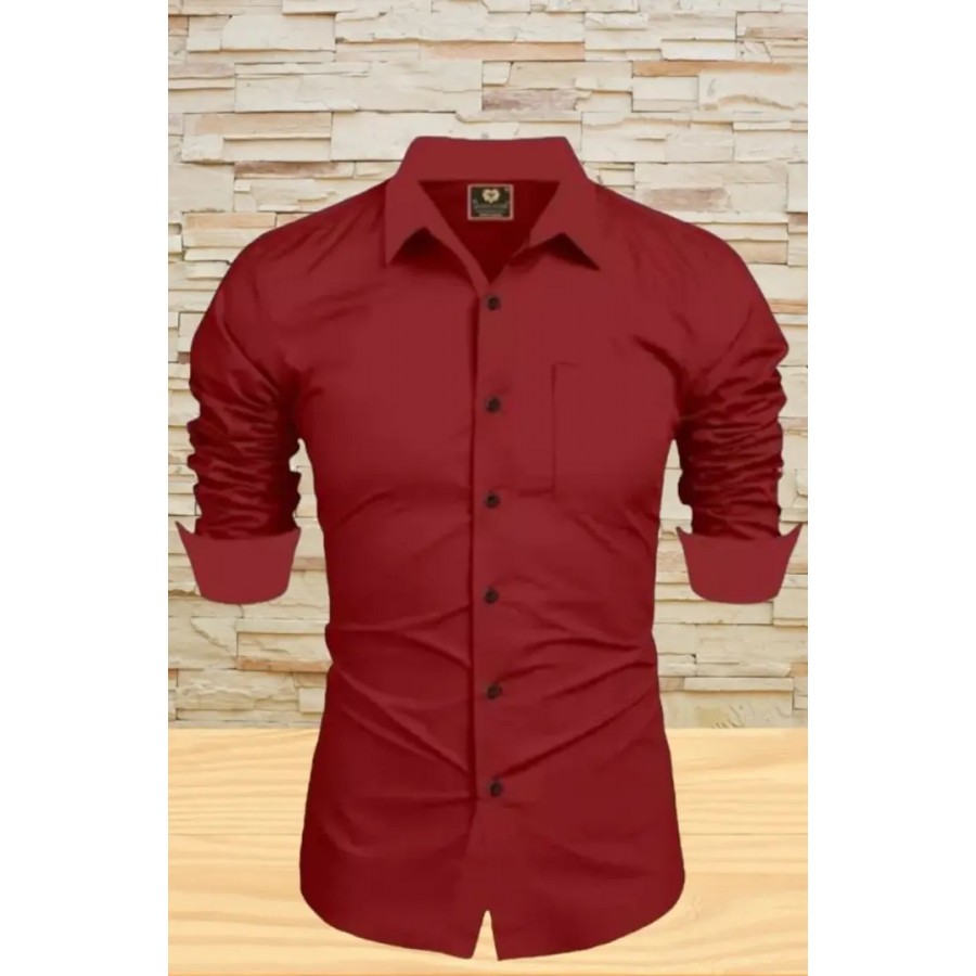 Stylish Maroon Solid Long Sleeves Shirt For Men