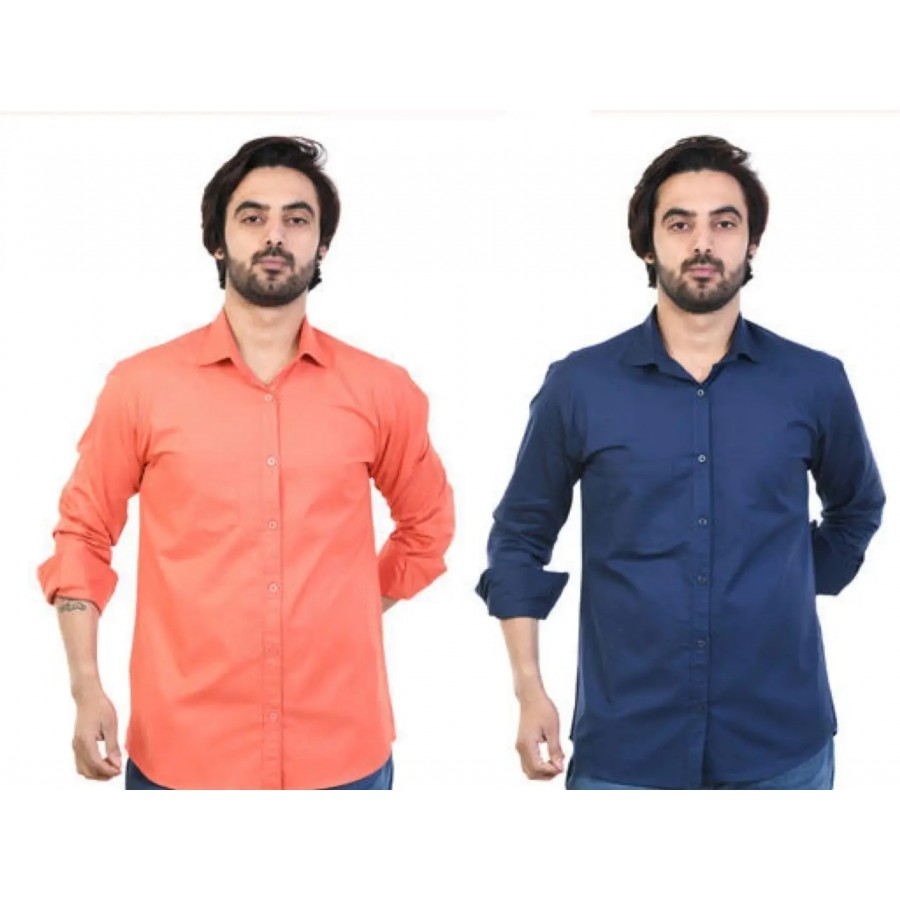 Stylish Men Cotton Regular Fit Casual Shirt Pack of 2