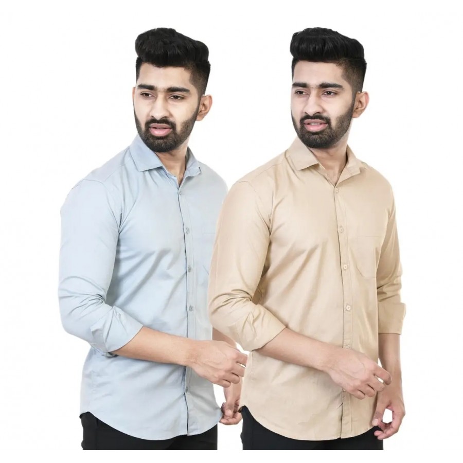 Stylish Men Cotton Regular Fit Casual Shirt Pack of 2