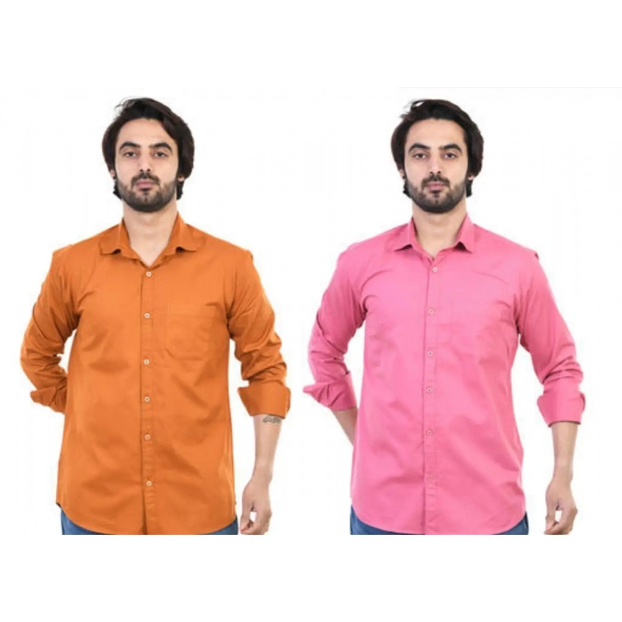 Stylish Men Cotton Regular Fit Casual Shirt Pack of 2